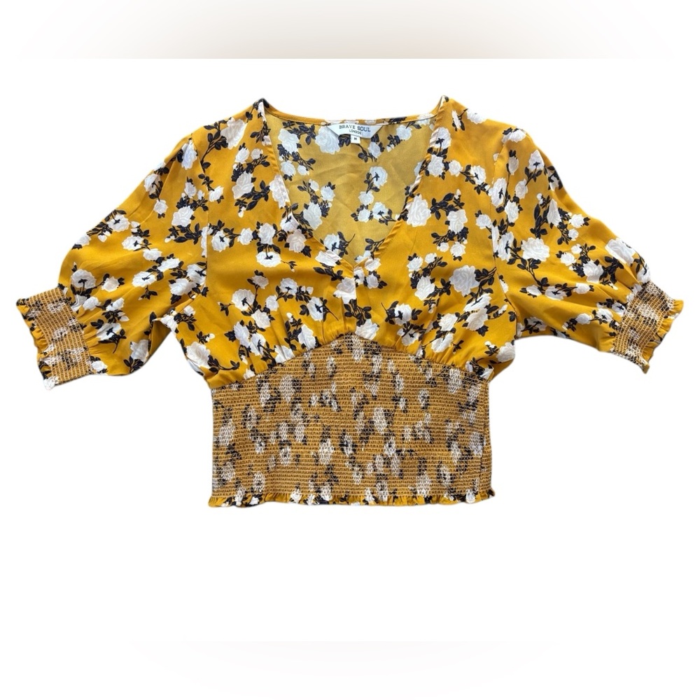 Brave Soul Yellow Floral Smocked Blouse